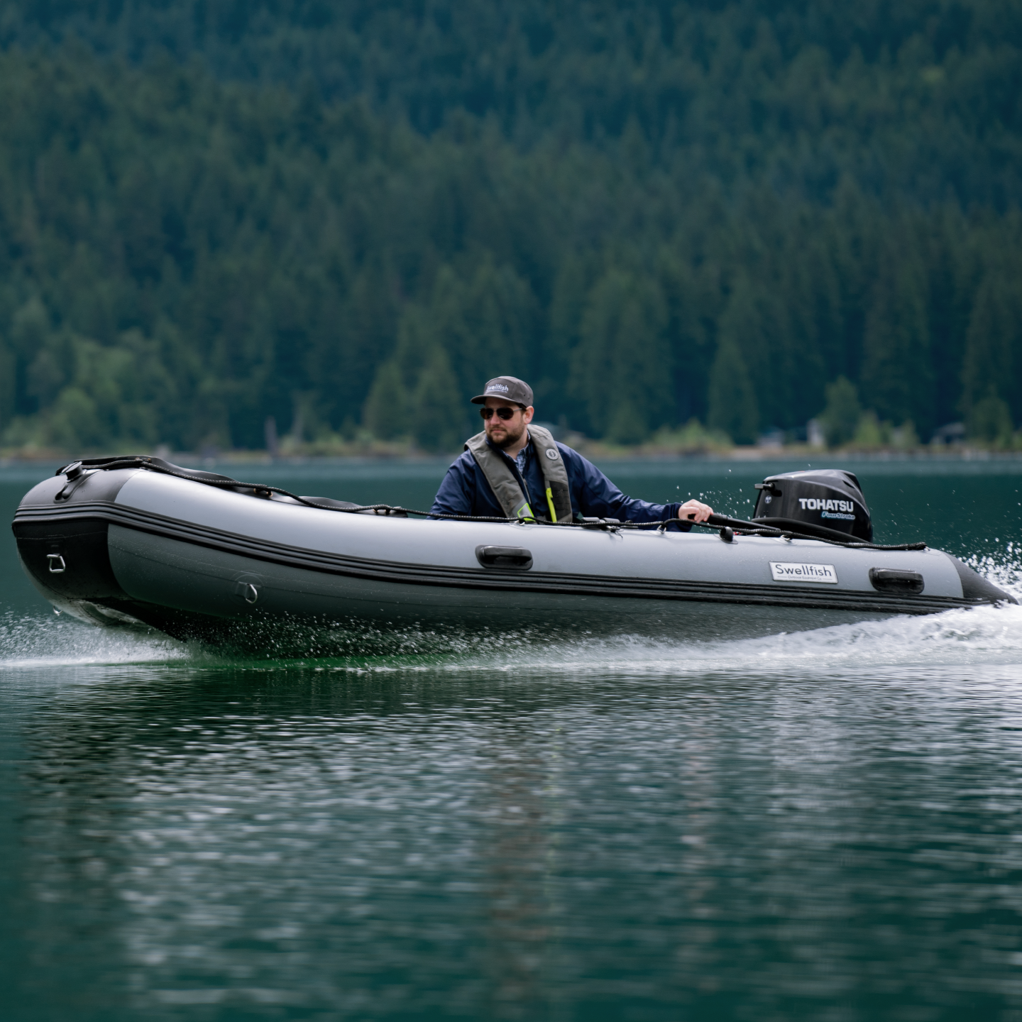A Classic 390 traveling across the lake, this is the perfect family fishing boat.